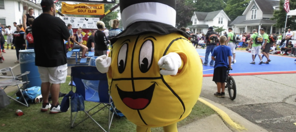 Mascot at community event hosted in downtown Otsego.